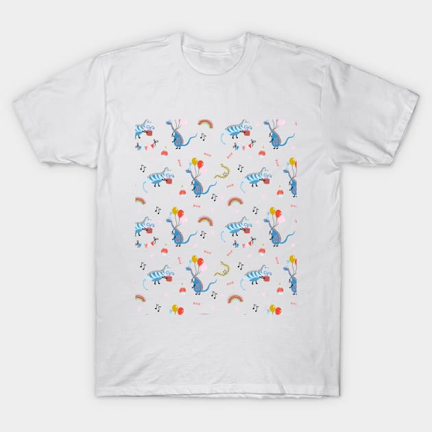 Birthday pattern with dinosaurs T-Shirt by DanielK